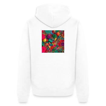 Farbige Stiche: Textilwerkstatt Sparkle - Unisex Premium Bio Zip Hoodie - Weiß - Hinten - Thijin (182cm)