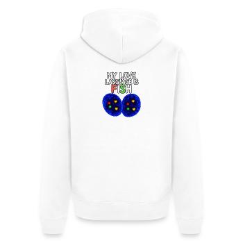 Meine Liebessprache ist FISH – Zytogenetik - Unisex Premium Bio Zip Hoodie - Weiß - Hinten - Thijin (182cm)