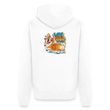 High Vibes Corgi - Unisex Premium Bio Zip Hoodie - Weiß - Hinten - Thijin (182cm)