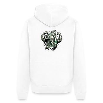 Starker Dollar Bill Muskel-Hustle - Unisex Premium Bio Zip Hoodie - Weiß - Hinten - Thijin (182cm)