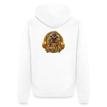 Gorilla Workout Bodybuilding - Unisex Premium Bio Zip Hoodie - Weiß - Hinten - Thijin (182cm)