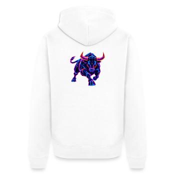 Neon Wall Street Bullenmacht - Unisex Premium Bio Zip Hoodie - Weiß - Hinten - Thijin (182cm)