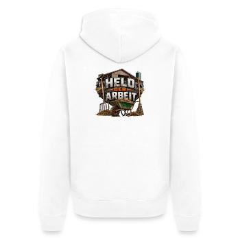 Held der Arbeit Bauernhofmotivation - Unisex Premium Bio Zip Hoodie - Weiß - Hinten - Thijin (182cm)