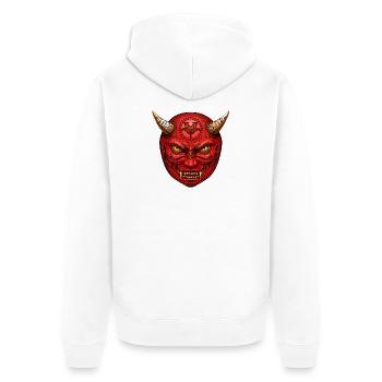 Rote Dämonenmaske mit Hörnern, oni maske - Unisex Premium Bio Zip Hoodie - Weiß - Hinten - Thijin (182cm)