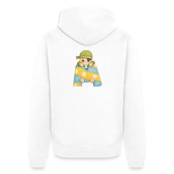 M - Buchstabe: Baby im bunten Patchwork-Schal - Unisex Premium Bio Zip Hoodie - Weiß - Hinten - Thijin (182cm)
