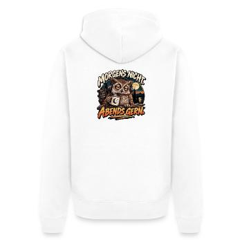 Morgens nicht, Abends gern - Unisex Premium Bio Zip Hoodie - Weiß - Hinten - Thijin (182cm)