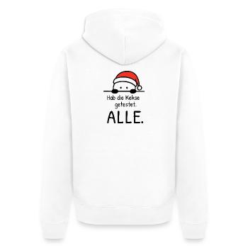 Hab die Kekse getestet. ALLE. | Weihnachtshumor - Unisex Premium Bio Zip Hoodie - Weiß - Hinten - Thijin (182cm)