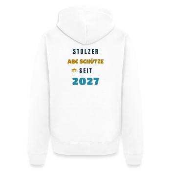 Stolzer ABC Schütze seit 2027 Einschulung - Unisex Premium Bio Zip Hoodie - Weiß - Hinten - Thijin (182cm)