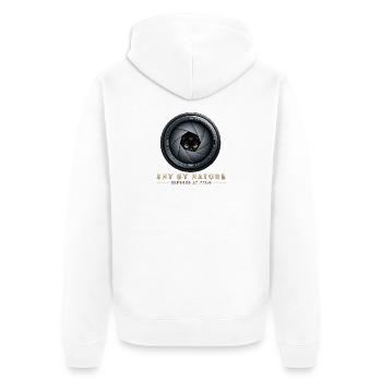 Shy by Nature – Lustige Fotografie Katzendesign - Unisex Premium Bio Zip Hoodie - Weiß - Hinten - Thijin (182cm)