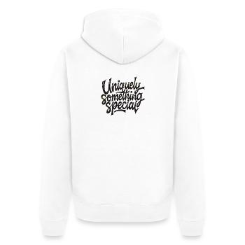 Uniquely something special - Unisex Premium Bio Zip Hoodie - Weiß - Hinten - Thijin (182cm)