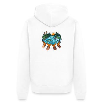 Flussfreunde – Gemeinsam für saubere Ufer - Unisex Premium Bio Zip Hoodie - Weiß - Hinten - Thijin (182cm)