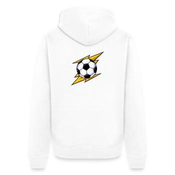 Fußball mit gelben Blitzen - Unisex Premium Bio Zip Hoodie - Weiß - Hinten - Thijin (182cm)