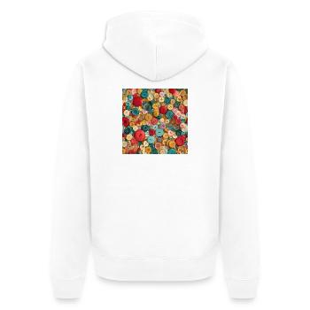 Bunte Knöpfe – Collage Couture - Unisex Premium Bio Zip Hoodie - Weiß - Hinten - Thijin (182cm)
