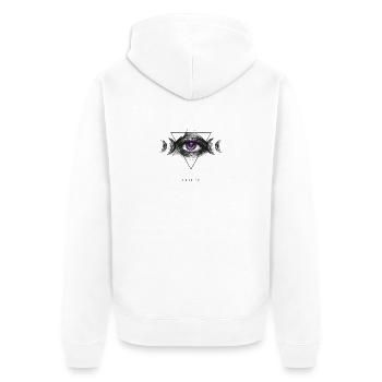 Geometrische Vision: Auge mit Mond-Symbolik - Unisex Premium Bio Zip Hoodie - Weiß - Hinten - Thijin (182cm)
