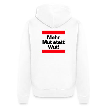 MEHR MUT STATT WUT BUNTE MENSCHENKETTE, NIE WIEDER - Unisex Premium Bio Zip Hoodie - Weiß - Hinten - Thijin (182cm)