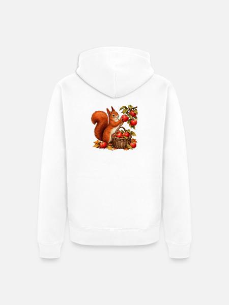 Eichhörnchen bei der Apfelernte - Unisex Premium Bio Zip Hoodie - Weiß