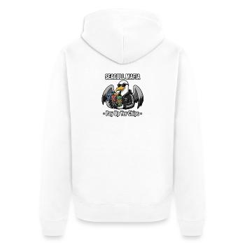 Seagull Mafia – Pay Up Yer Chips lustig - Unisex Premium Bio Zip Hoodie - Weiß - Hinten - Thijin (182cm)