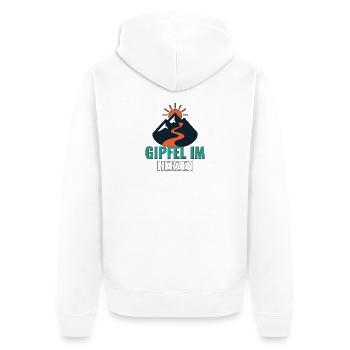 Gipfel im Herzen. – Minimalistische Gipfelmotive. - Unisex Premium Bio Zip Hoodie - Weiß - Hinten - Thijin (182cm)