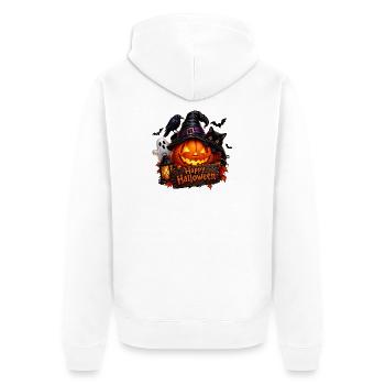 Halloween Kürbis mit Katze - Unisex Premium Bio Zip Hoodie - Weiß - Hinten - Thijin (182cm)