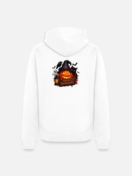 Halloween Kürbis mit Katze - Unisex Premium Bio Zip Hoodie - Weiß