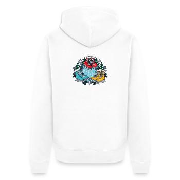 Eislaufcrew – Zusammen aufs Eis - Unisex Premium Bio Zip Hoodie - Weiß - Hinten - Thijin (182cm)