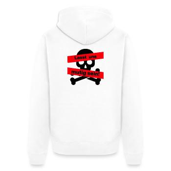 LASST UNS MUTIG SEIN, DEUTSCHLAND BLEIBT STARK - Unisex Premium Bio Zip Hoodie - Weiß - Hinten - Thijin (182cm)