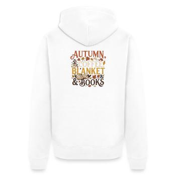 Herbst Vibes – Autumn, Coffee, Blanket & Books Pre - Unisex Premium Bio Zip Hoodie - Weiß - Hinten - Thijin (182cm)