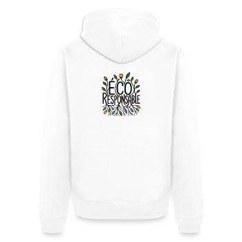 Ökologisch verantwortlich – Floral- und Naturbotanisches Design - Unisex Premium Bio Zip Hoodie - Weiß - Hinten - Thijin (182cm)