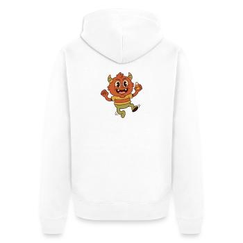 Cartoon-Monster mit Hörnern, das einen Candy Corn hält - Unisex Premium Bio Zip Hoodie - Weiß - Hinten - Thijin (182cm)