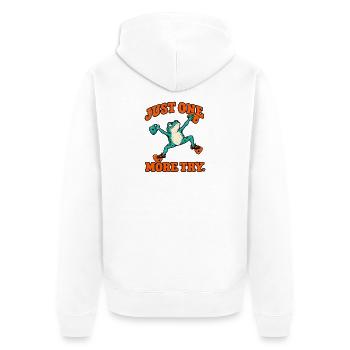 Nur noch ein Versuch Frosch – Bouldering - Unisex Premium Bio Zip Hoodie - Weiß - Hinten - Thijin (182cm)
