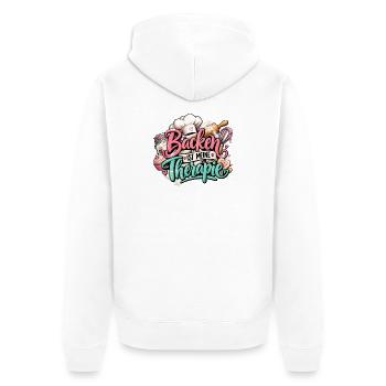 Backen ist meine Therapie – Backliebe Geschenk  - Unisex Premium Bio Zip Hoodie - Weiß - Hinten - Thijin (182cm)