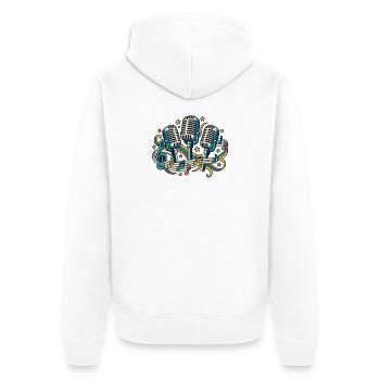 Mikrofonchor – Stimmen gemeinsam stark - Unisex Premium Bio Zip Hoodie - Weiß - Hinten - Thijin (182cm)