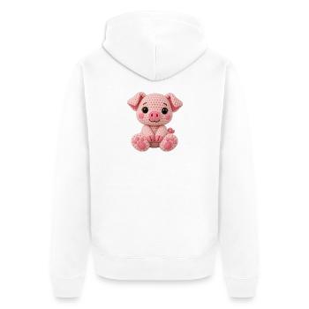 Häkelkuschel Schwein Rosa - Unisex Premium Bio Zip Hoodie - Weiß - Hinten - Thijin (182cm)