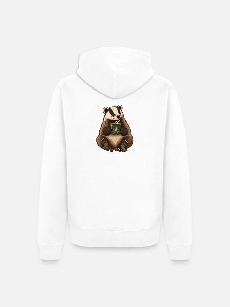 Dachs mit Kaffee - Unisex Premium Bio Zip Hoodie - Weiß