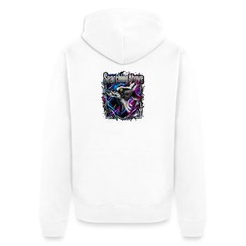 Wolfsruf Neon Geometrie - Unisex Premium Bio Zip Hoodie - Weiß - Hinten - Thijin (182cm)