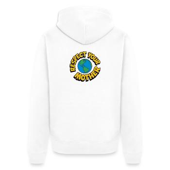 Respect your mother - Unisex Premium Bio Zip Hoodie - Weiß - Hinten - Thijin (182cm)