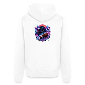 Neon Football Helm Synthwave - Unisex Premium Bio Zip Hoodie - Weiß - Hinten - Thijin (182cm)