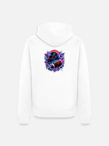 Neon Football Helm Synthwave - Unisex Premium Bio Zip Hoodie - Weiß