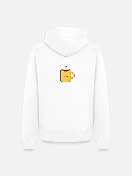 Süße Kawaii-Kaffeetasse Happy Heart Dampf - Unisex Premium Bio Zip Hoodie - Weiß