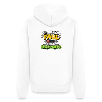 Ich bin nicht faul – Energiesparmodus - Unisex Premium Bio Zip Hoodie - Weiß - Hinten - Thijin (182cm)