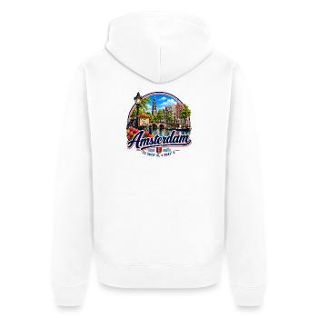 Amsterdam - Niederlande - Nederland - Holland - Unisex Premium Bio Zip Hoodie - Weiß - Hinten - Thijin (182cm)