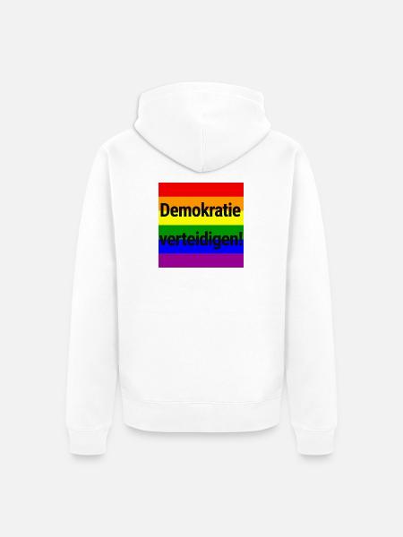 DEMOKRATIE VERTEIDIGEN REGENBOGEN STATEMENT, NOAFD - Unisex Premium Bio Zip Hoodie - Weiß