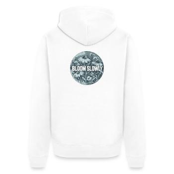 Bloom Slowly Blumenring Design - Unisex Premium Bio Zip Hoodie - Weiß - Hinten - Thijin (182cm)