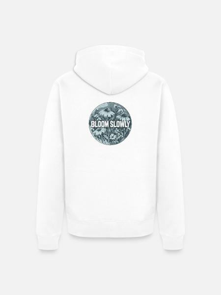 Bloom Slowly Blumenring Design - Unisex Premium Bio Zip Hoodie - Weiß