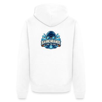Bahnenbande – Zug für Zug - Unisex Premium Bio Zip Hoodie - Weiß - Hinten - Thijin (182cm)