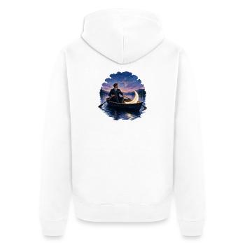 Mann Im Ruderboot Mond Romantisch Nacht Gemälde - Unisex Premium Bio Zip Hoodie - Weiß - Hinten - Thijin (182cm)