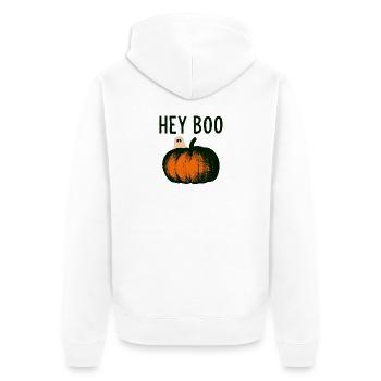 Kürbis Geist Hey Boo - Unisex Premium Bio Zip Hoodie - Weiß - Hinten - Thijin (182cm)