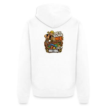 Tiefbauer – Do is sicher nix! - Unisex Premium Bio Zip Hoodie - Weiß - Hinten - Thijin (182cm)
