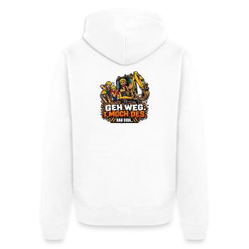 Baggerfahrer – Geh weg, i moch des! - Unisex Premium Bio Zip Hoodie - Weiß - Hinten - Thijin (182cm)