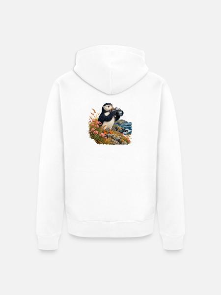 Papageitaucher mit Analogkamera - Unisex Premium Bio Zip Hoodie - Weiß